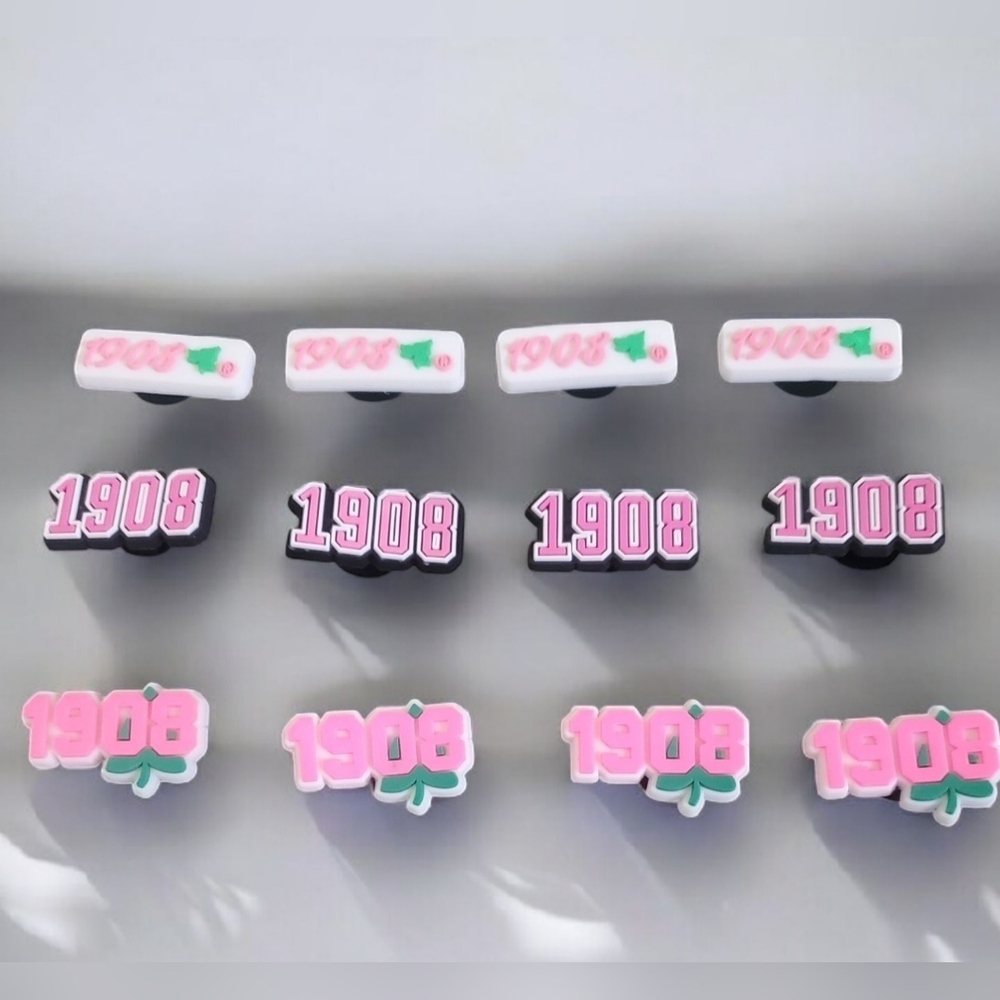 AKA 1908 Croc Charms 12pc Pink Green Sorority Set